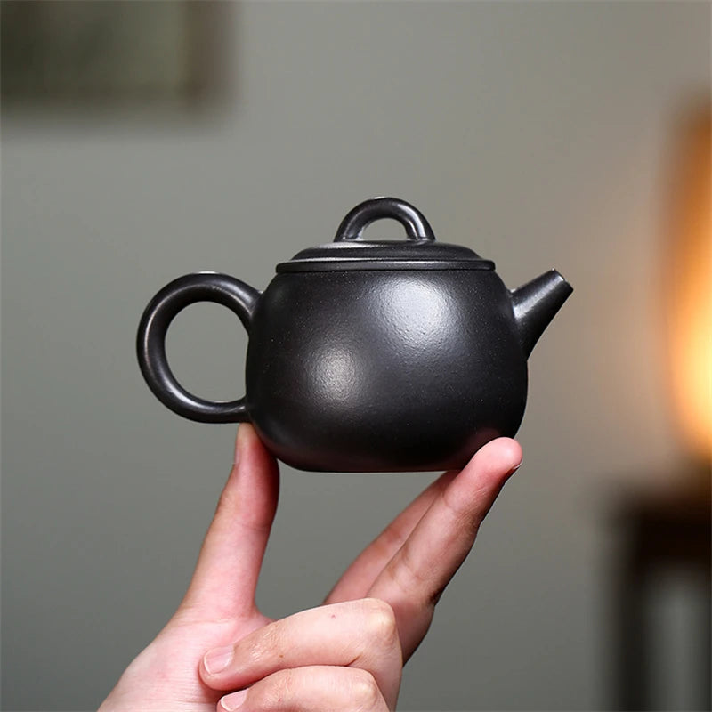 160ml True yixing zisha black clay marked tea pot Chinese character carved 7 infuser holes on sales Han Wa handmade pots China