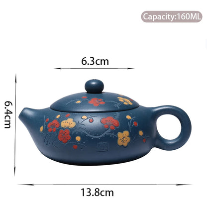160ml Yixing Handmade Purple Clay Teapot Plum Blossom Xishi Tea Pot Raw Ore Azure Mud Beauty Kettle Customized Tea Set Authentic