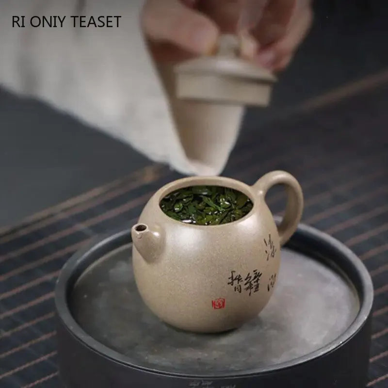 160ml Yixing High-end Purple Clay Teapots Famous Artists Handmade Tea Pot Raw Ore Gray Section Mud Kettle Chinese Zisha Tea Set