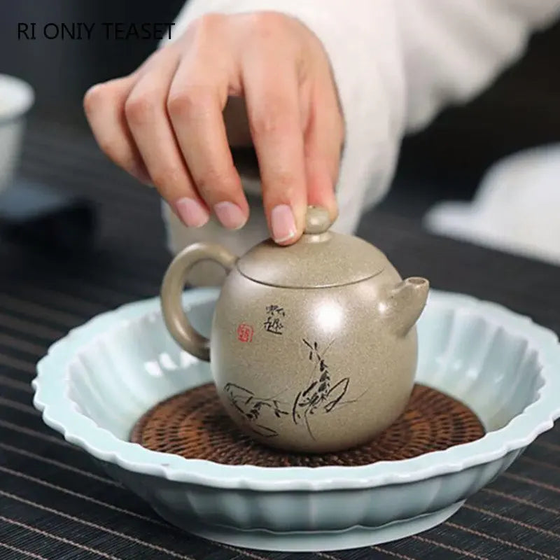 160ml Yixing High-end Purple Clay Teapots Famous Artists Handmade Tea Pot Raw Ore Gray Section Mud Kettle Chinese Zisha Tea Set
