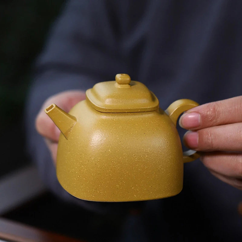 160ml Yixing High-end Purple Clay Teapots Handmade Square Shape Tea Pot Raw Ore Gold Section Mud Kettle Chinese Zisha Tea Set