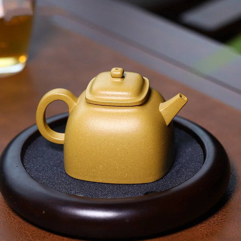 160ml Yixing High-end Purple Clay Teapots Handmade Square Shape Tea Pot Raw Ore Gold Section Mud Kettle Chinese Zisha Tea Set