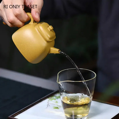160ml Yixing High-end Purple Clay Teapots Handmade Square Shape Tea Pot Raw Ore Gold Section Mud Kettle Chinese Zisha Tea Set