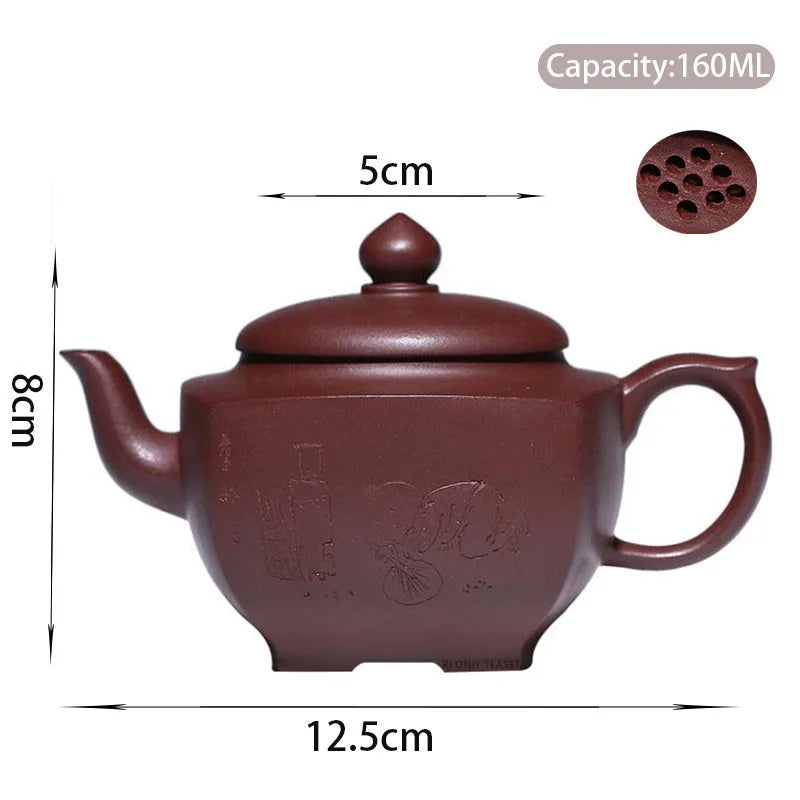 160ml Yixing High-end Purple Clay Teapots Handmade Tetragonal Tea Pot Raw Ore Dragon Blood Sand Kettle Chinese Zisha Tea Set