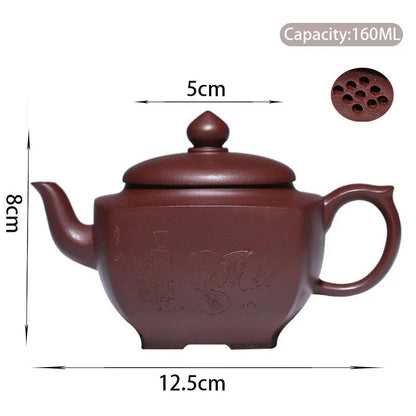 160ml Yixing High-end Purple Clay Teapots Handmade Tetragonal Tea Pot Raw Ore Dragon Blood Sand Kettle Chinese Zisha Tea Set