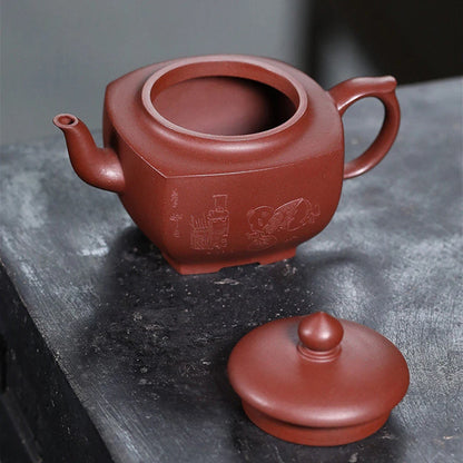 160ml Yixing High-end Purple Clay Teapots Handmade Tetragonal Tea Pot Raw Ore Dragon Blood Sand Kettle Chinese Zisha Tea Set