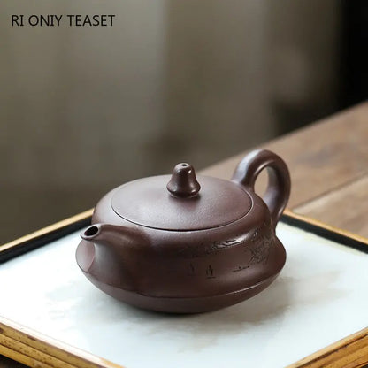160ml Yixing Purple Clay Teapots Famous Artists Handmade Tea Pot Raw Ore Purple Mud Beauty Kettle Chinese Zisha Tea Set Teaware