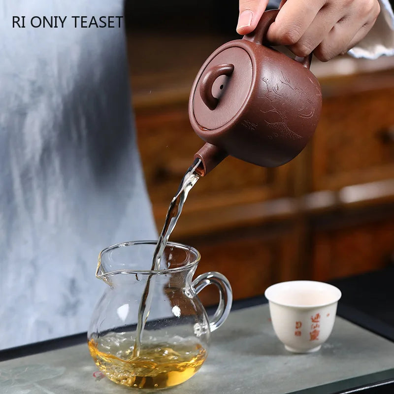 160ml Yixing Purple Clay Teapots Famous Artists Handmade Tea Pot Raw Ore Purple Mud Beauty Kettle Chinese Zisha Tea Set Gifts