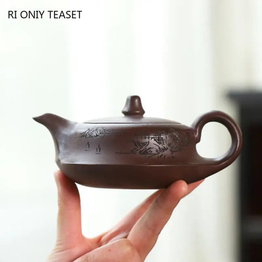 160ml Yixing Purple Clay Teapots Famous Artists Handmade Tea Pot Raw Ore Purple Mud Beauty Kettle Chinese Zisha Tea Set Teaware