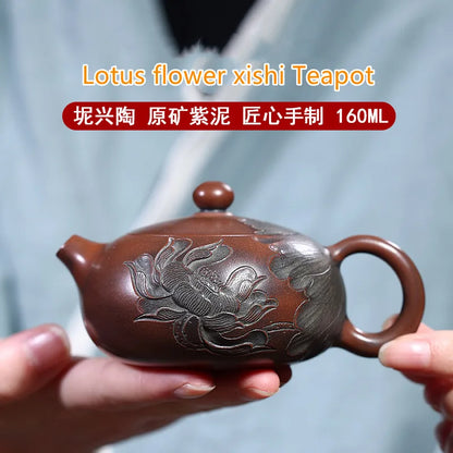 160ml nixing teapot tea pot filter Teapot Lotus Xishi handmade nixing clay customized gifts authentic Xishi Teapot theiere
