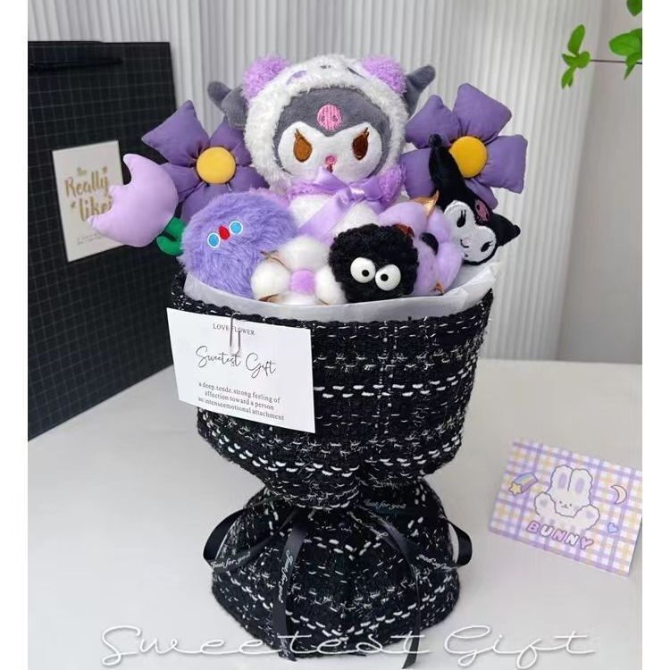 Cute Plush Doll Bouquet MyMelody Kuromi Cinnamoroll Stuffed Toy Doll Flower Gift