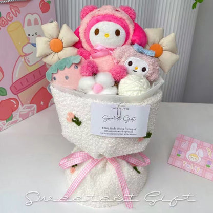 Cute Plush Doll Bouquet MyMelody Kuromi Cinnamoroll Stuffed Toy Doll Flower Gift