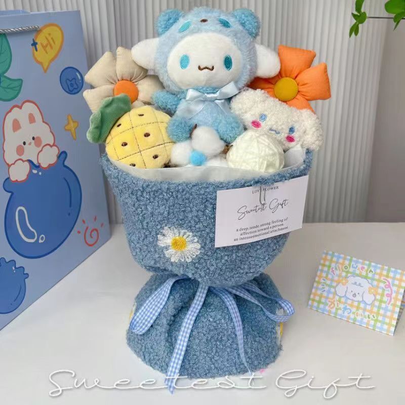 Cute Plush Doll Bouquet MyMelody Kuromi Cinnamoroll Stuffed Toy Doll Flower Gift