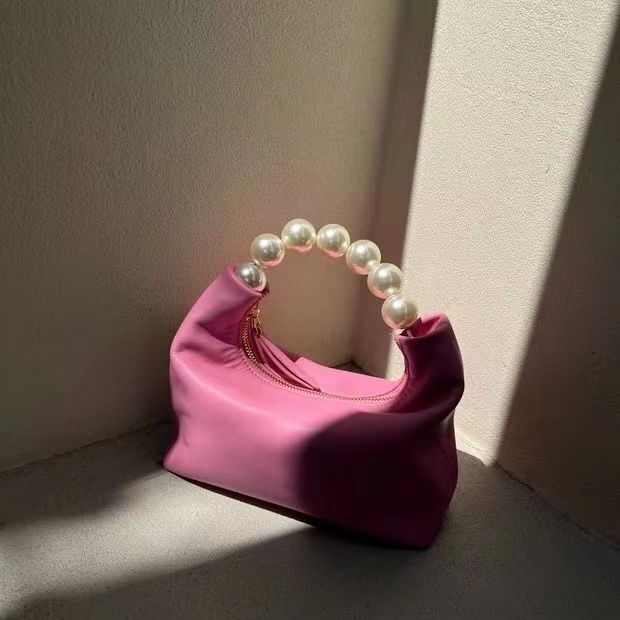 Pink Retro Sense Girl Aged Pearl Hand Dumpling Bag PU Bag Crossbody Bag New