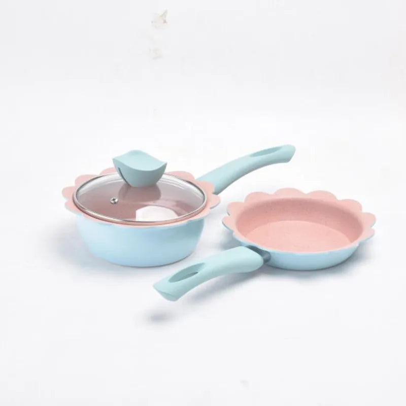 16CM Aluminum Baby Food Supplement Pot Stockpots Maifan Stone Children Milk Pot Soup Pot Noodle Omelette Pot  Kitchen Supplies