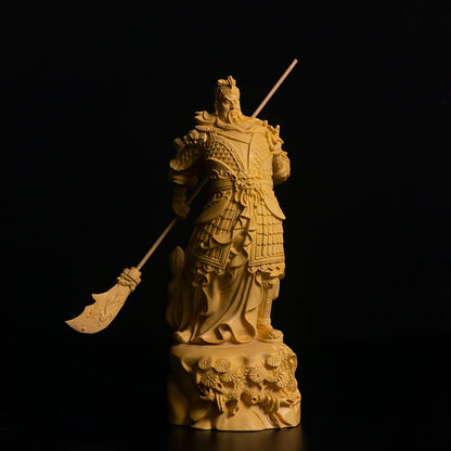 16CM Guan Yu Boxwood Sculpture Feng Shui Real Wood Guan Gong Statue Three Kingdoms Figure Home Decor