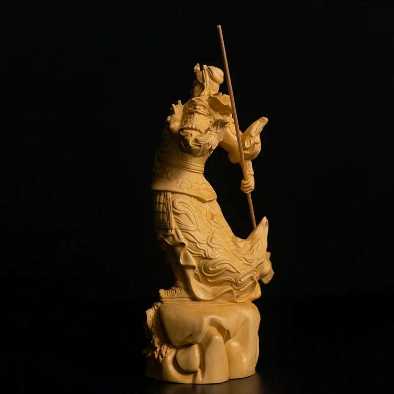 16CM Guan Yu Boxwood Sculpture Feng Shui Real Wood Guan Gong Statue Three Kingdoms Figure Home Decor