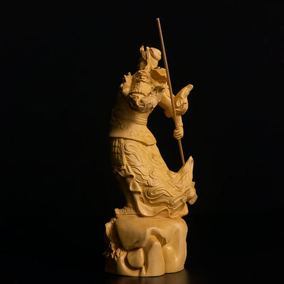 16CM Guan Yu Boxwood Sculpture Feng Shui Real Wood Guan Gong Statue Three Kingdoms Figure Home Decor
