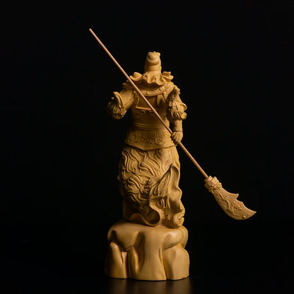 16CM Guan Yu Boxwood Sculpture Feng Shui Real Wood Guan Gong Statue Three Kingdoms Figure Home Decor