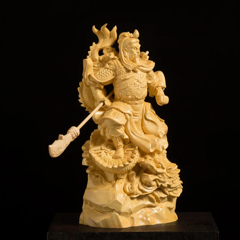16CM Guan Yu Statue Three Kingdoms Buddha Statue Solid Wood Feng Shui Ornaments Boxwood Carving Bodhisattva Home Decorations