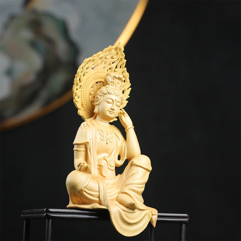 16cm Boxwood Buddha Feng Shui Car Hanging Wood Statue Zen Real Wood Wood Sculpture Home Décor Rich God