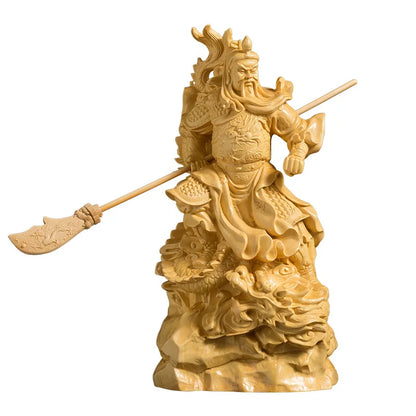 16cm Dragon Cloud Guan Gong Buddha Decor Solid Wood Carving Guan Yu Feng Shui Zen Garden Decorations for Home Figurine