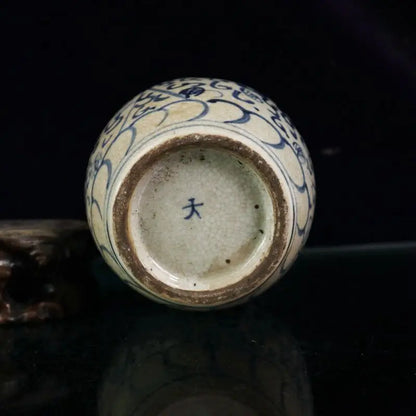 16cm Old Chinese Blue and White Porcelain  Hand Painted Xi Jar Pot