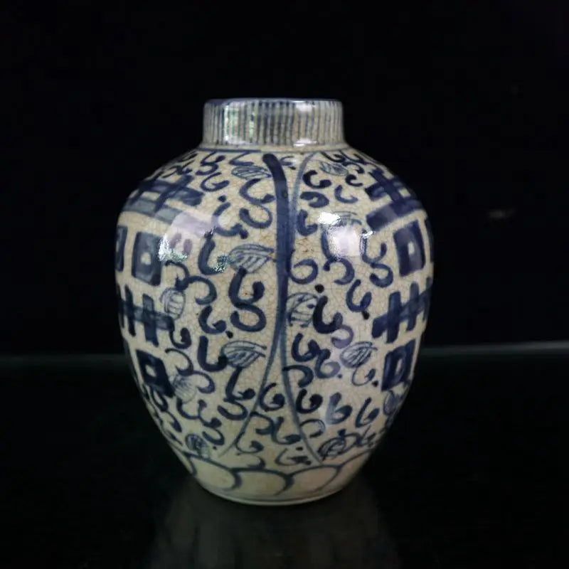 16cm Old Chinese Blue and White Porcelain  Hand Painted Xi Jar Pot