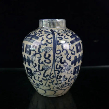 16cm Old Chinese Blue and White Porcelain  Hand Painted Xi Jar Pot
