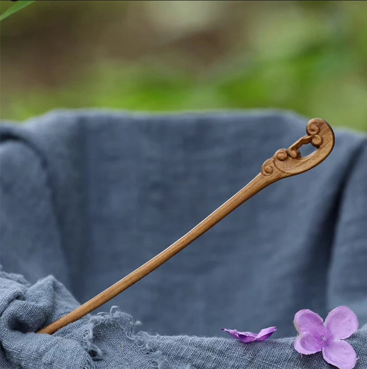 16cm Sandalwood Hairpin Female Chinese Traditional Style Hanfu Costume Simple Headdress Wood Feng Shui Crafts Gift Hairpin