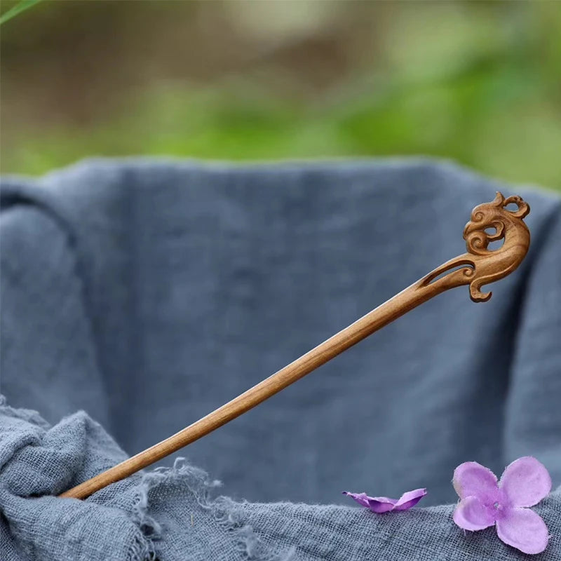 16cm Sandalwood Hairpin Female Chinese Traditional Style Hanfu Costume Simple Headdress Wood Feng Shui Crafts Gift Hairpin