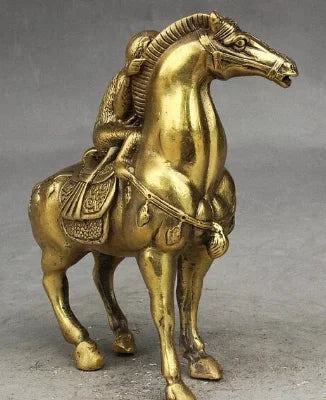 16cm bronze Pure Brass Good value Lucky Folk China Fengshui Brass Monkey Ride Horse Ma Shang Feng Hou Auspicious Statue