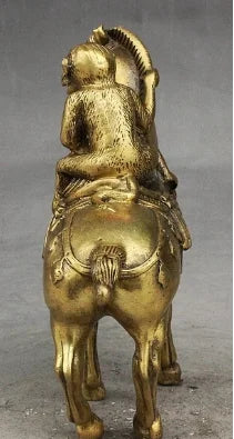 16cm bronze Pure Brass Good value Lucky Folk China Fengshui Brass Monkey Ride Horse Ma Shang Feng Hou Auspicious Statue