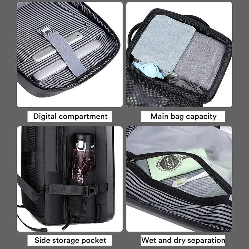 17.3''Hard Shell Backpack Men's Business Laptop Backpack Thickened 50L Large Capacity Travel Bag Fashion Trend Computer Backpack