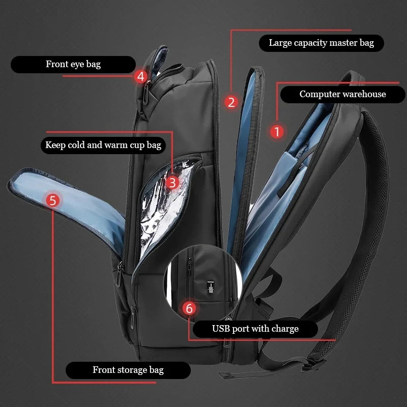 17.3 Inch PVC&Polyester Men Backpack High Quality Waterproof Business Laptop Backpack Travel Bags Large Capacity Backpack