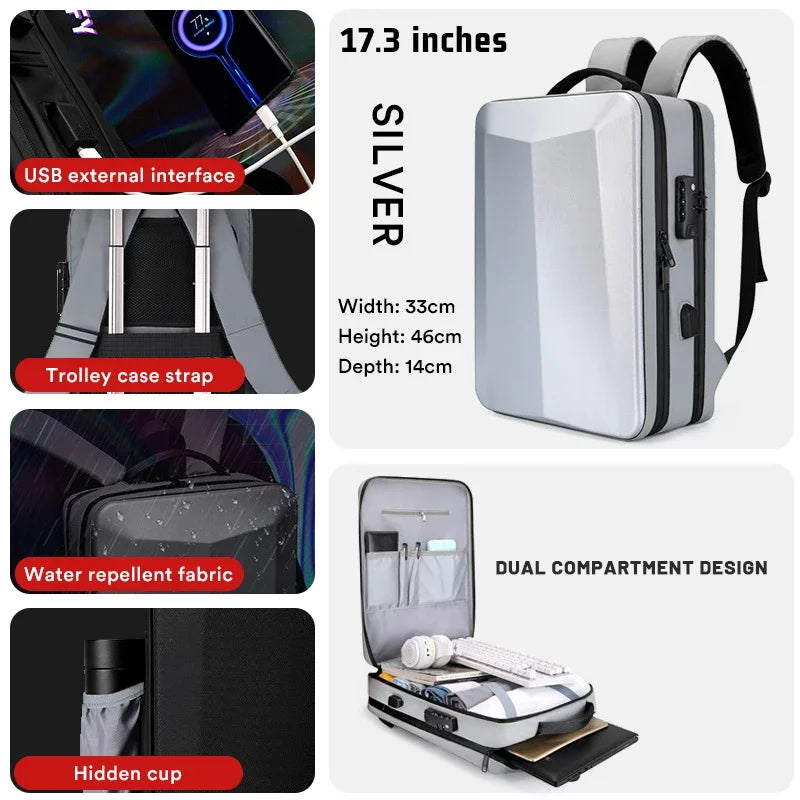 17.3''Laptop Backpack For Men High Quality Bag Commuting Business Backpack Plastic Waterproof Bag Work Hard Shell Computer Bag