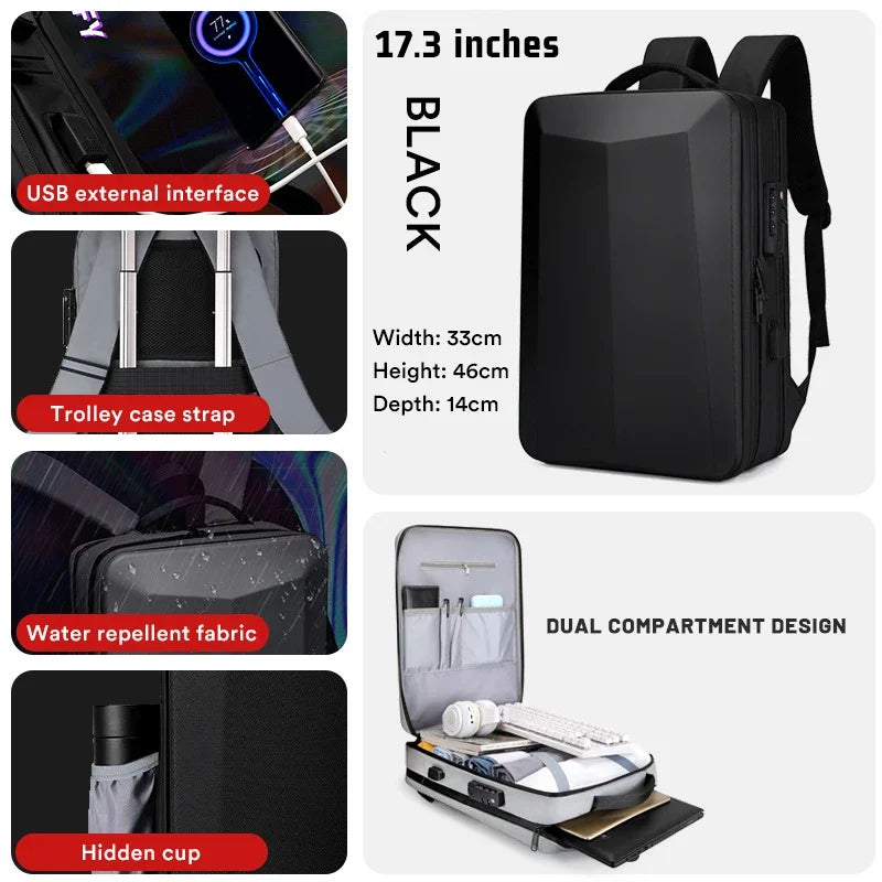 17.3''Laptop Backpack For Men High Quality Bag Commuting Business Backpack Plastic Waterproof Bag Work Hard Shell Computer Bag