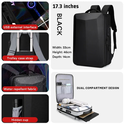 17.3''Laptop Backpack For Men High Quality Bag Commuting Business Backpack Plastic Waterproof Bag Work Hard Shell Computer Bag