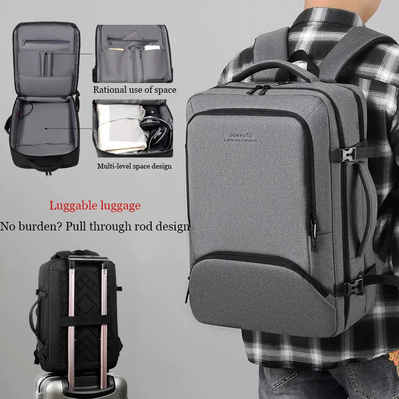 17.3''Large Capacity USB Port Multi-functional Business Laptop Backpack For Men Outdoor Travel Bag Oxford Waterproof Schoolbag
