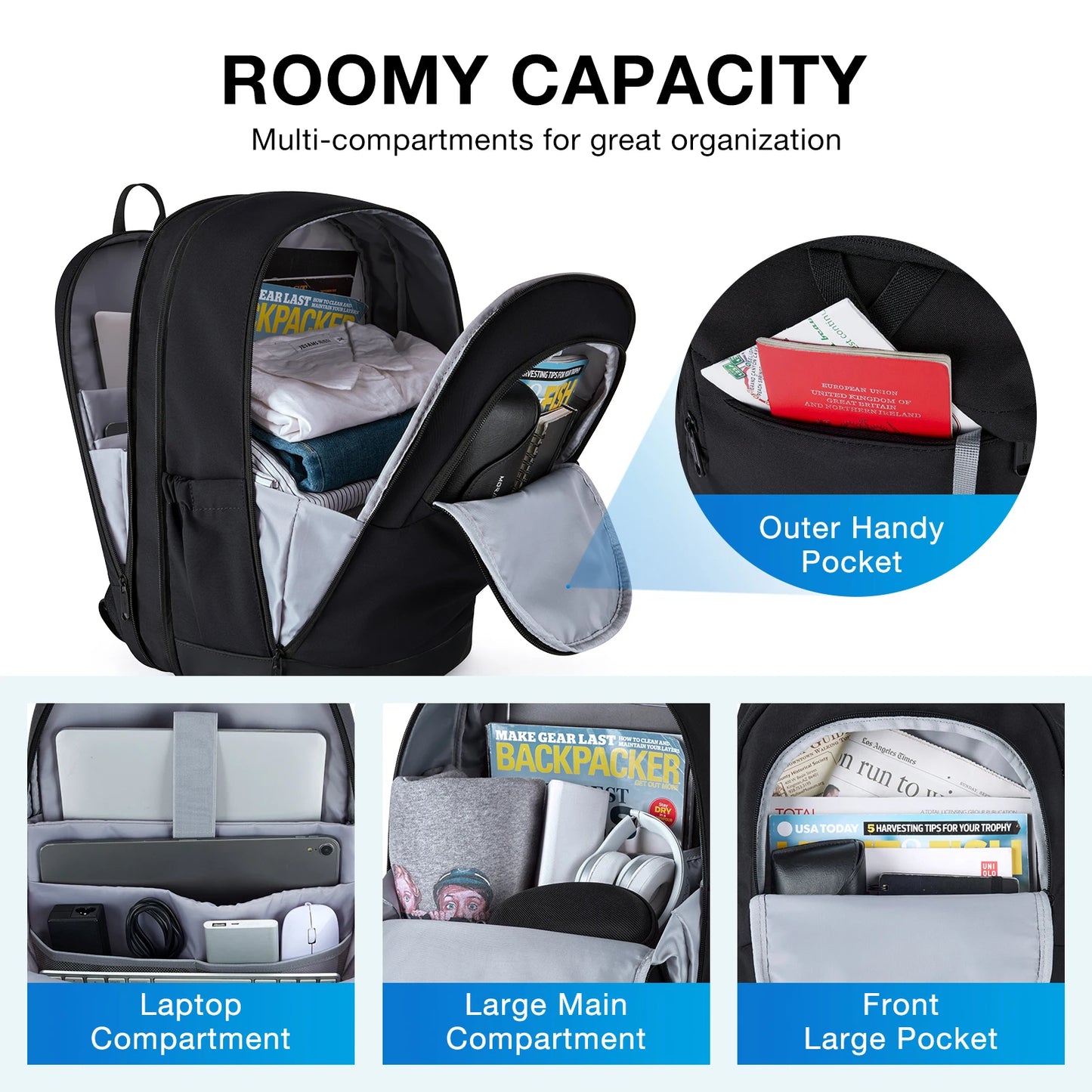 17.3inch Large Travel Backpack Men BAGSMART Computer Laptop Backpacks with USB Charging Part Expandable School Bag for Women