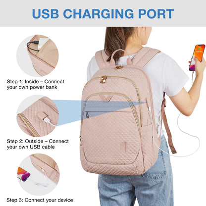 17.5’’ Anti-theft Laptop Backpack Women BAGSMART Multiple Pockets Travel Business College School Book Bag with USB Charging Port