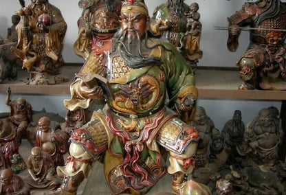 17“ China Pottery wucai porcelain martial dragon Guan Gong Guan Yu Warrior statue