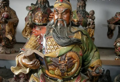 17“ China Pottery wucai porcelain martial dragon Guan Gong Guan Yu Warrior statue