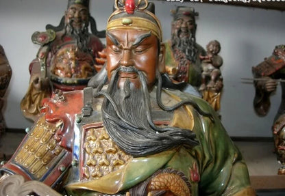 17“ China Pottery wucai porcelain martial dragon Guan Gong Guan Yu Warrior statue
