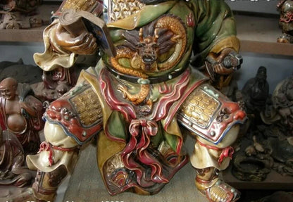 17“ China Pottery wucai porcelain martial dragon Guan Gong Guan Yu Warrior statue