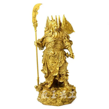 17" Chinese Bronze 9 Dragon Warrir GuanGong  GuanYu Hold Sword Statue