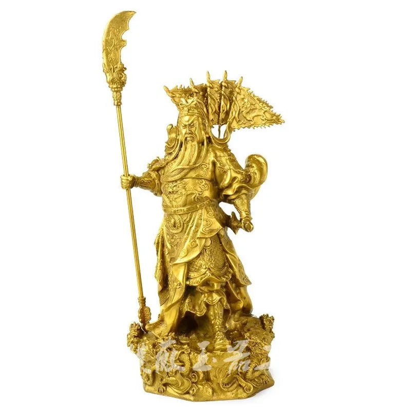 17" Chinese Bronze 9 Dragon Warrir GuanGong  GuanYu Hold Sword Statue