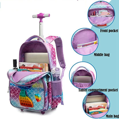 17 Inch school trolley backpack bag School Rolling bag for girls school wheeled backpack lunch bag set schoolbag with wheels
