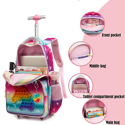 17 Inch school trolley backpack bag School Rolling bag for girls school wheeled backpack lunch bag set schoolbag with wheels