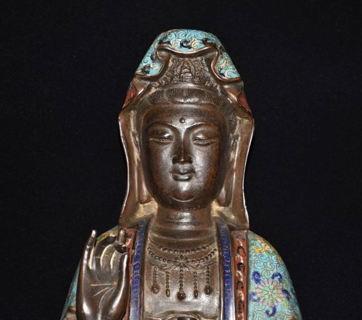 17"Tibet Temple Collection Old Bronze Cloisonne Enamel Flower Guanyin Bodhisattva Buddha Lotus stage Worship Hall Town house